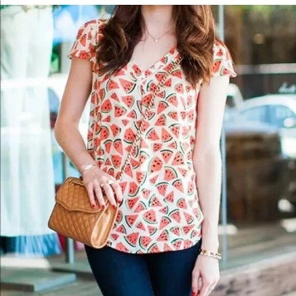 Anthropologie Maeve Watermelon Blouse 12 - Picture 1 of 10